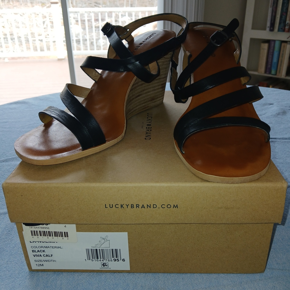 Lucky Brand Black Wedge Sandals